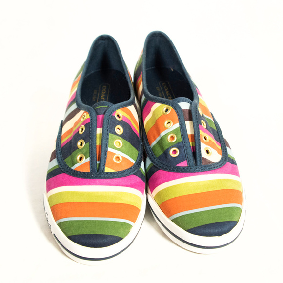 New pastel rainbow stripe Coach sneakers - Picture 3 of 7